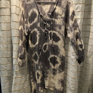 Grey and white gauze cover up/dress. Lace up front. Really cute!